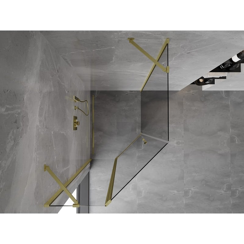 Mexen Mist fünfeckige asymmetrische Duschkabine klappbar 80 x 90 cm, transparent, gebürstetes Gold - 8A8-080-090-55-00