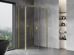 Mexen Mist asymmetrische fünfeckige Duschkabine, schwenkbar 90 x 100 cm, transparent, gebürstetes Gold - 8A8-090-100-55-00