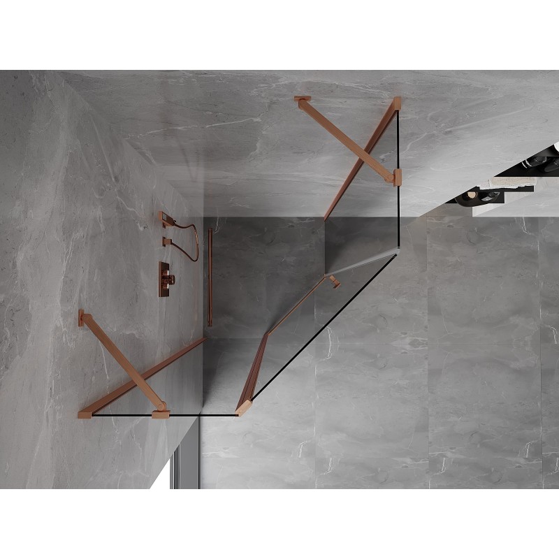 Mexen Mist fünfeckige Duschkabine mit Schwingtür 90 x 90 cm, transparent, gebürstetes Kupfer - 8A8-090-090-65-00