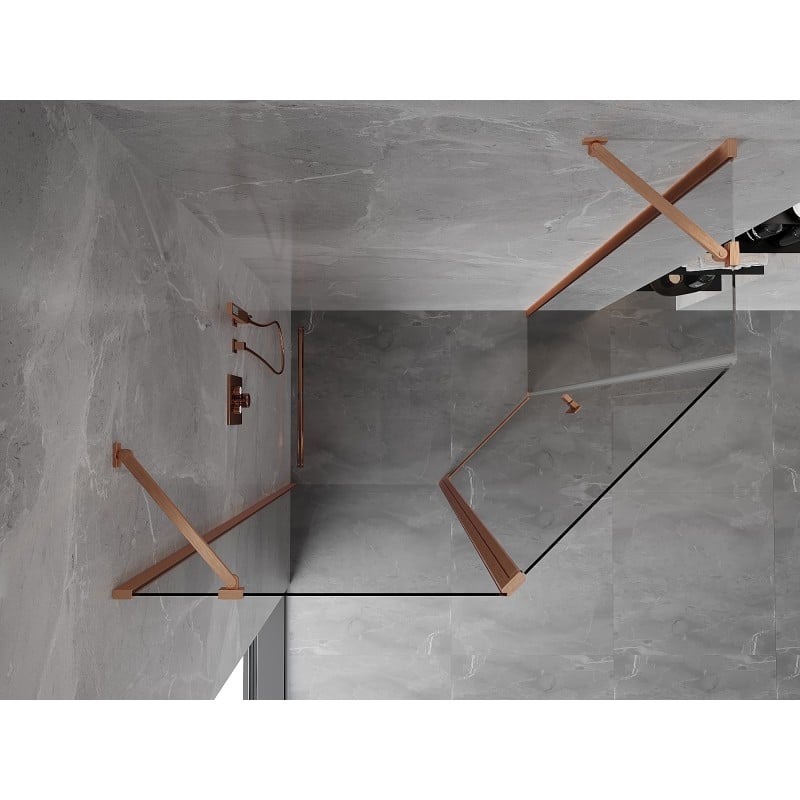 Mexen Mist Fünfeck-Duschkabine asymmetrisch schwenkbar 90 x 80 cm, transparent, gebürstetes Kupfer - 8A8-090-080-65-00