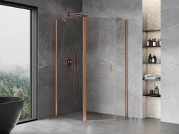Mexen Mist asymmetrische Fünfeck-Duschkabine, Pendeltür 100 x 90 cm, transparent, gebürstetes Kupfer - 8A8-100-090-65-00