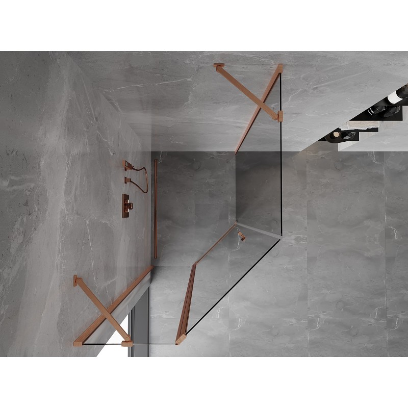 Mexen Mist asymmetrische fünfeckige Duschkabine mit Drehtür 80 x 90 cm, transparent, gebürstetes Kupfer - 8A8-080-090-65-00