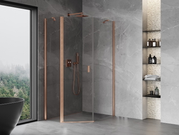 Mexen Mist asymmetrische fünfeckige Duschkabine zum Schwenken 80 x 100 cm, transparent, gebürstetes Kupfer - 8A8-080-100-65-00