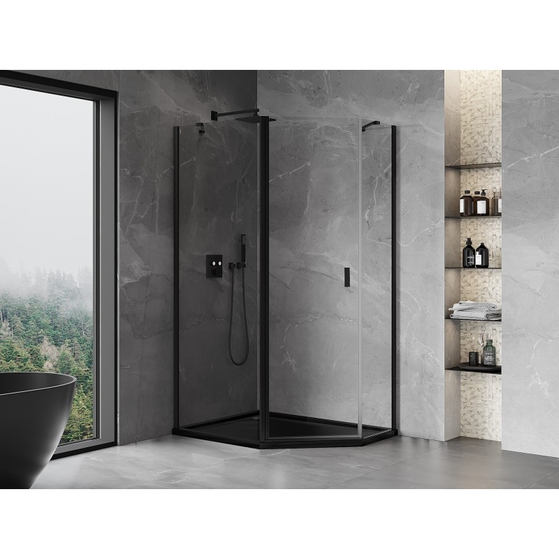 Mexen Mist asymmetrische fünfeckige Duschkabine klappbar 100 x 80 cm, transparent, schwarz - 8A8-100-080-70-00