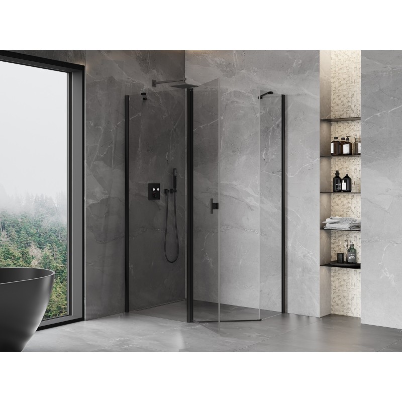 Mexen Mist asymmetrische fünfeckige Duschkabine klappbar 100 x 80 cm, transparent, schwarz - 8A8-100-080-70-00