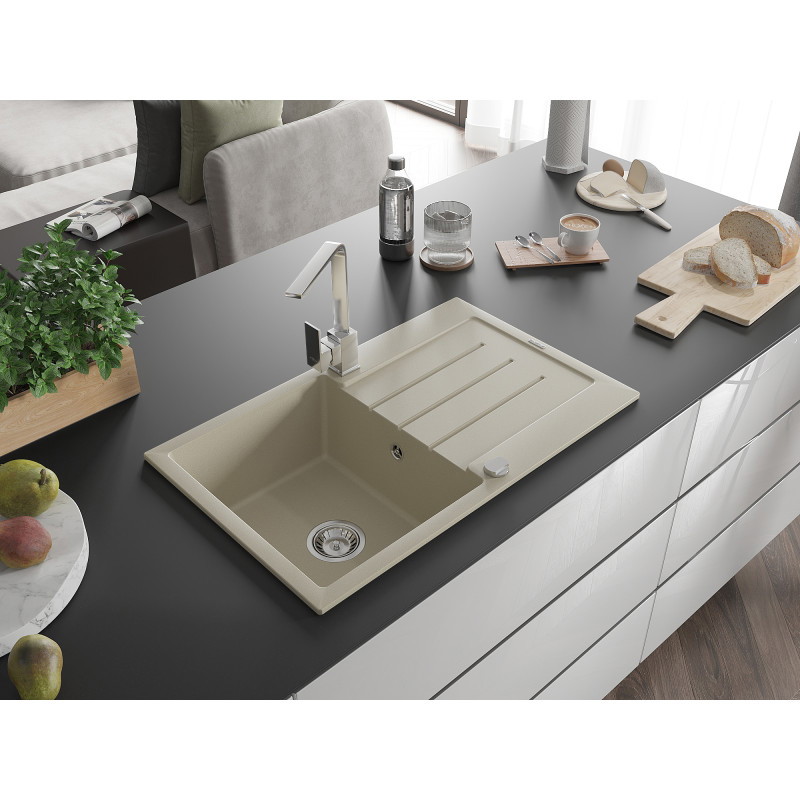 Mexen Bruno Granitspüle 1-Becken mit Abtropffläche und Küchenarmatur Rita, beige - 6513-69-670300-00