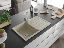 Mexen Bruno Granitspüle 1-Becken mit Abtropffläche und Küchenarmatur Rita, beige - 6513-69-670300-00