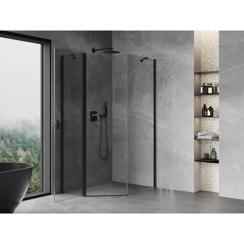 Mexen Mist fünfeckige asymmetrische Duschkabine mit Schwingtür 80 x 90 cm, transparent, schwarz - 8A8-080-090-70-00
