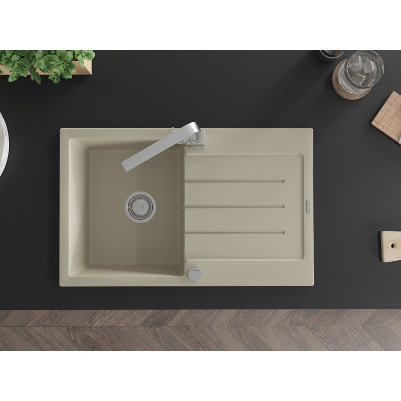 Mexen Bruno Granitspüle 1-Becken mit Abtropffläche und Küchenarmatur Rita, beige - 6513-69-670300-00