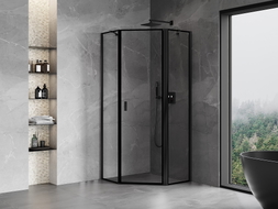 Mexen Mist Fünfeck-Duschkabine, rechte Schwingtür 90 x 90 cm, schwarzer Rahmen, Schwarz - 8A8-090-090-70-70-P