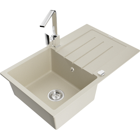 Mexen Bruno Granitspüle 1-Becken mit Abtropffläche und Küchenarmatur Rita, beige - 6513-69-670300-00