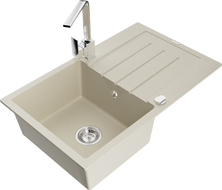 Mexen Bruno Granitspüle 1-Becken mit Abtropffläche und Küchenarmatur Rita, beige - 6513-69-670300-00
