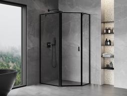 Mexen Mist asymmetrische fünfeckige Duschkabine links öffnend 100 x 90 cm, schwarzer Rahmen, Schwarz - 8A8-100-090-70-70-L