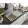 Mexen Bruno Granitspüle 1-beckig mit Abtropffläche und Küchenarmatur Rita, beige - 6513-69-670300-69