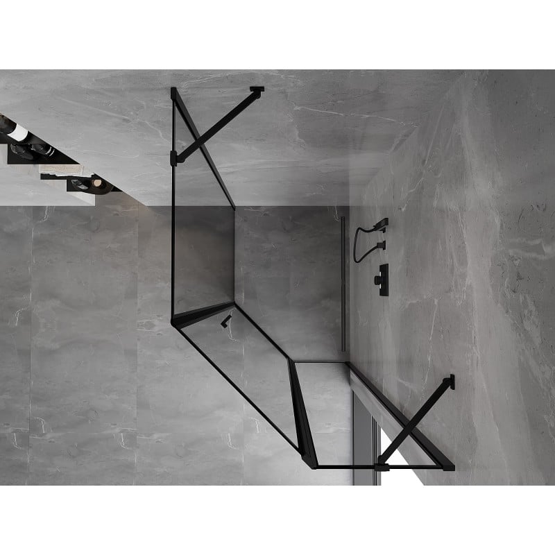 Mexen Mist asymmetrische fünfeckige Duschkabine, rechts öffnend 80 x 90 cm, schwarzer Rahmen, schwarz - 8A8-080-090-70-70-P