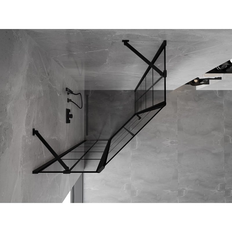 Mexen Mist fünfeckige Duschkabine, links öffnend, 80 x 80 cm, schwarzes Gitter, schwarz - 8A8-080-080-70-77-L