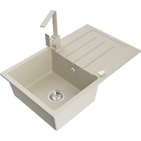 Mexen Bruno Granitspüle 1-Schüssel mit Abtropffläche und Küchenarmatur Rita, beige - 6513-69-670300-69