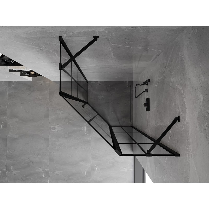 Mexen Mist fünfeckige Duschkabine, rechte Tür, 90 x 90 cm, schwarzes Gitter, schwarz - 8A8-090-090-70-77-P
