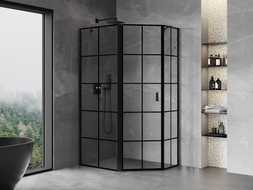Mexen Mist asymmetrische Fünfeck-Duschkabine, schwenkbar, links 100 x 80 cm, schwarzes Gitter, schwarz - 8A8-100-080-70-77-L