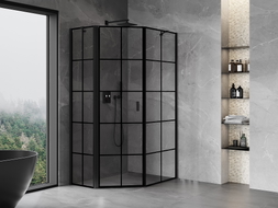 Mexen Mist fünfeckige asymmetrische Duschkabine schwenkbar links 80 x 100 cm, schwarzes Gitter, schwarz - 8A8-080-100-70-77-L