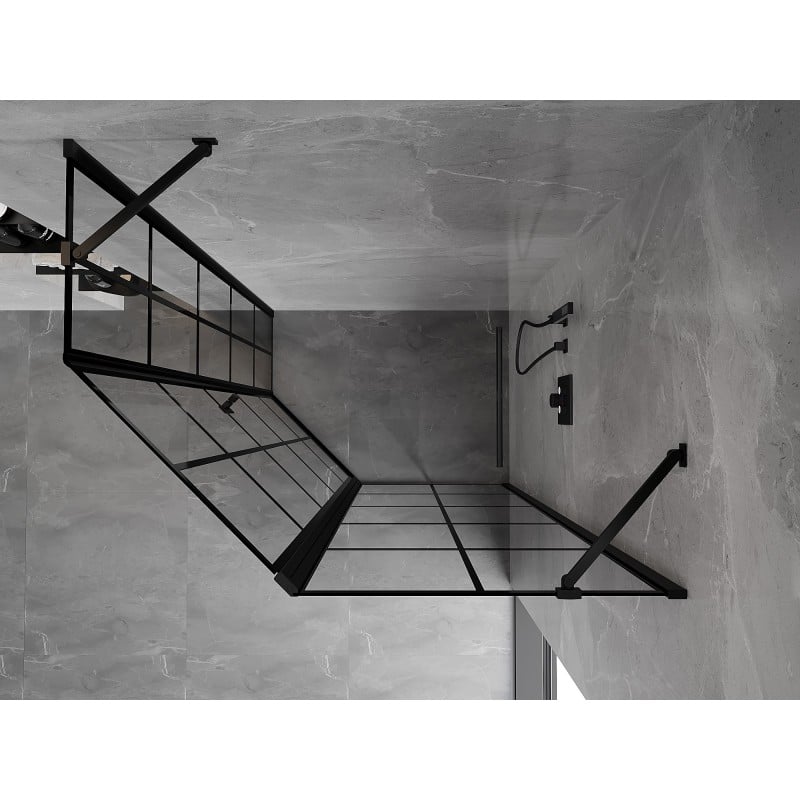 Mexen Mist fünfeckige asymmetrische Duschkabine, rechte Tür 100 x 80 cm, schwarzes Gitter, schwarz - 8A8-100-080-70-77-P
