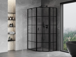 Mexen Mist asymmetrische fünfeckige Duschkabine, rechts schwenkbar 80 x 90 cm, schwarzes Gitter, schwarz - 8A8-080-090-70-77-P