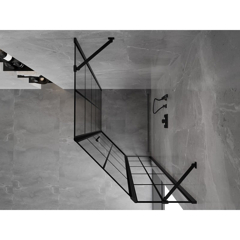 Mexen Mist fünfeckige asymmetrische Duschkabine, schwenkbar rechts 80 x 100 cm, schwarzes Gitter, schwarz - 8A8-080-100-70-77-P