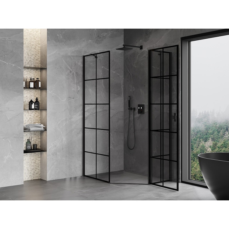Mexen Mist asymmetrische, rechte, fünfeckige Duschkabine 90 x 100 cm, schwarzes Gitter, schwarz - 8A8-090-100-70-77-P