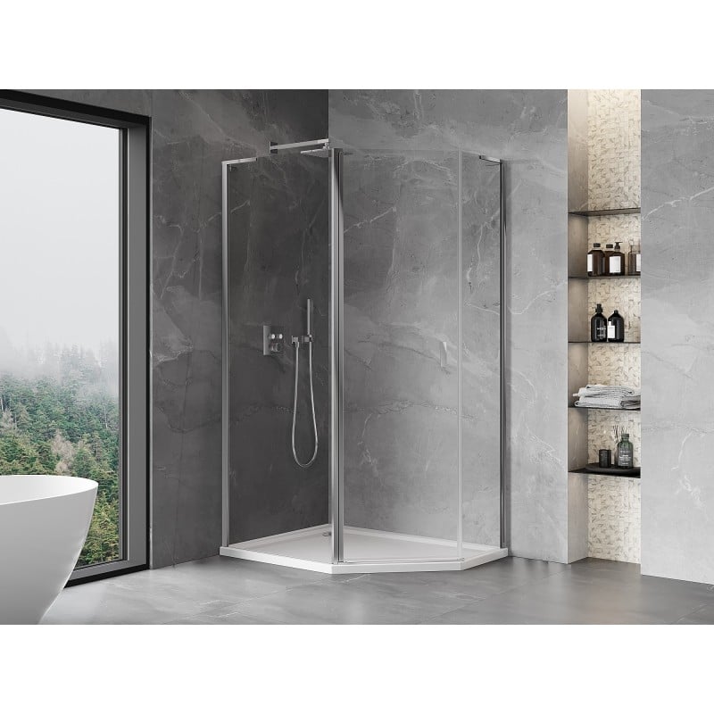 Mexen Mist L Asymmetrische Fünfeck-Duschkabine klappbar 100 x 90 cm, transparent, chrom - 8A8L-100-090-01-00