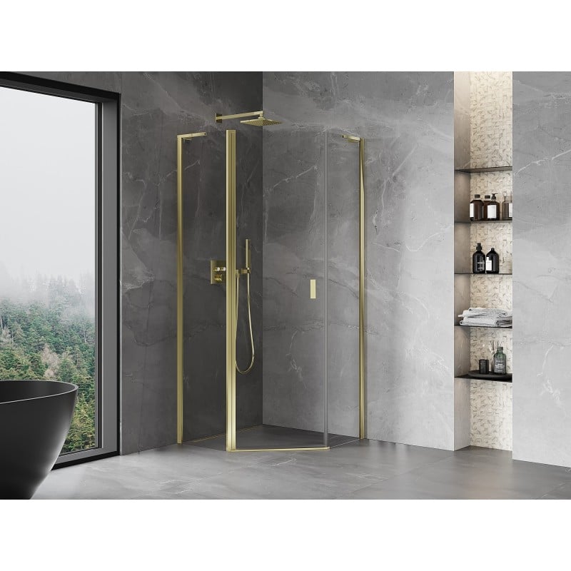 Mexen Mist L fünfeckige Duschkabine schwenkbar 80 x 80 cm, transparent, gold - 8A8L-080-080-50-00