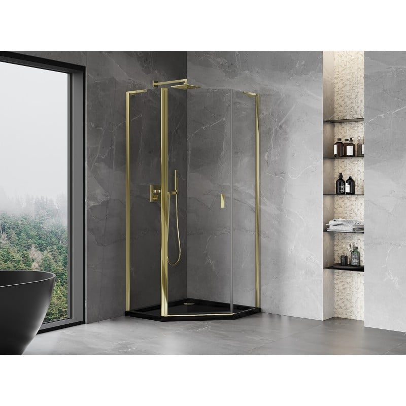 Mexen Mist L Fünfeck-Duschkabine schwenkbar 100 x 100 cm, transparent, gold - 8A8L-100-100-50-00