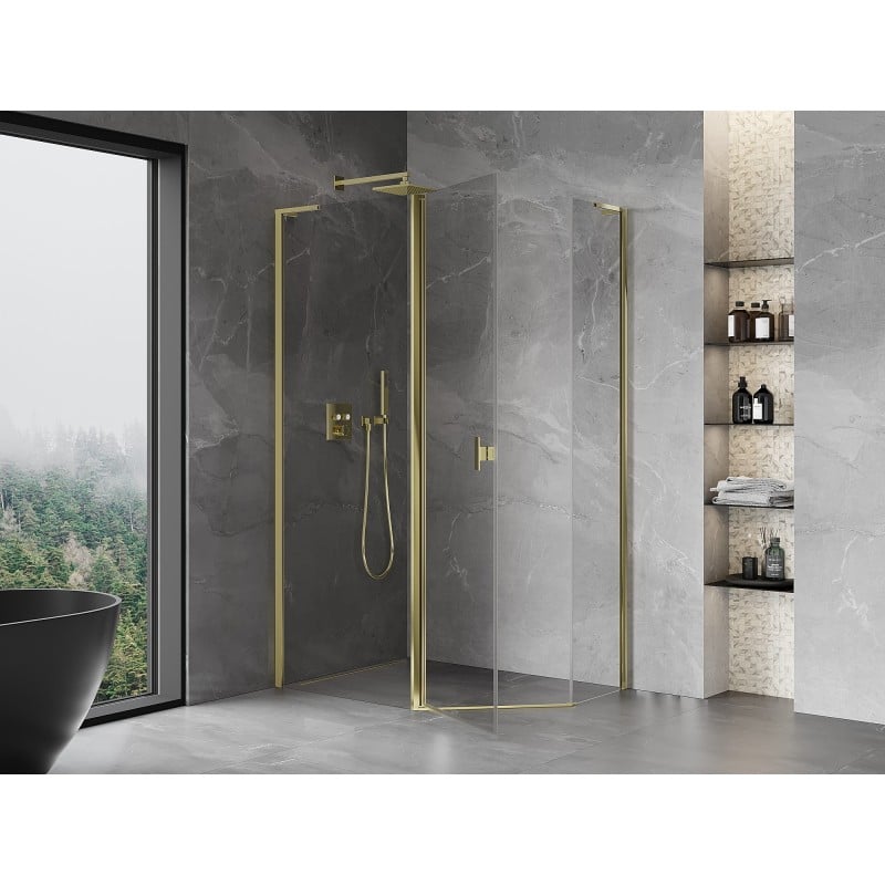 Mexen Mist L fünfeckige asymmetrische Duschkabine 100 x 80 cm, transparent, gold - 8A8L-100-080-50-00