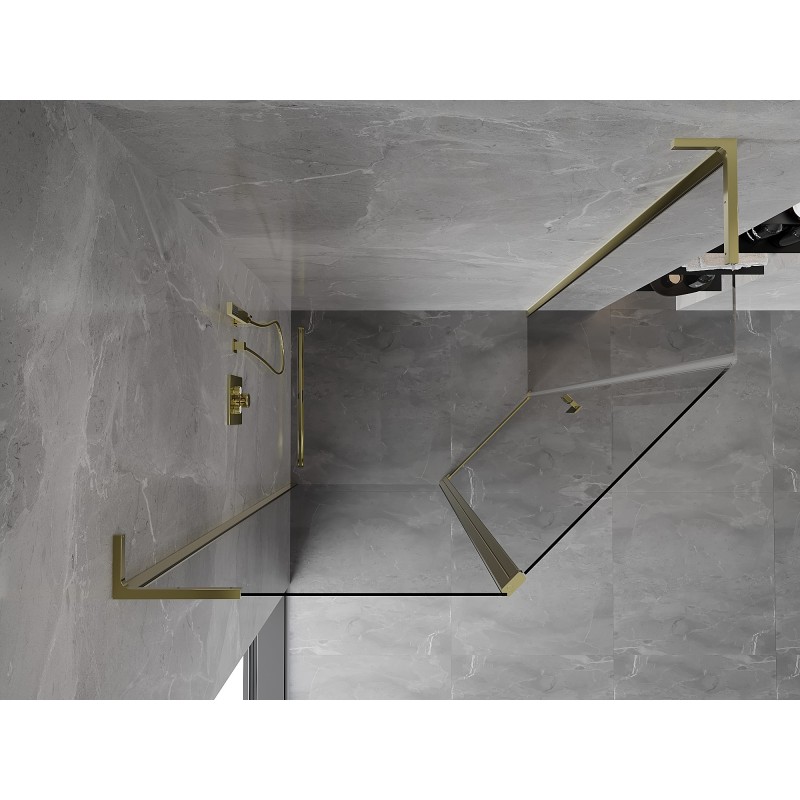 Mexen Mist L asymmetrische Fünfeck-Duschkabine, schwenkbar 100 x 90 cm, transparent, golden - 8A8L-100-090-50-00