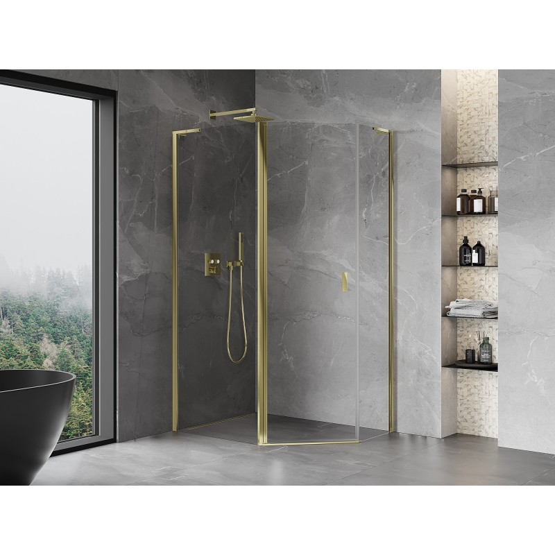 Mexen Mist L asymmetrische Fünfeck-Duschkabine, schwenkbar 100 x 90 cm, transparent, golden - 8A8L-100-090-50-00