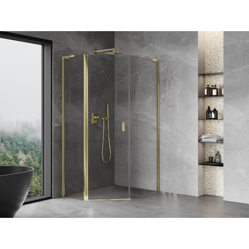 Mexen Mist L Fünfeck-Duschkabine asymmetrisch schwenkbar 80 x 100 cm, transparent, gold - 8A8L-080-100-50-00