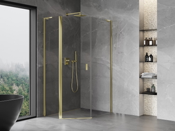 Mexen Mist L Fünfeck-Duschkabine asymmetrisch schwenkbar 80 x 100 cm, transparent, gold - 8A8L-080-100-50-00