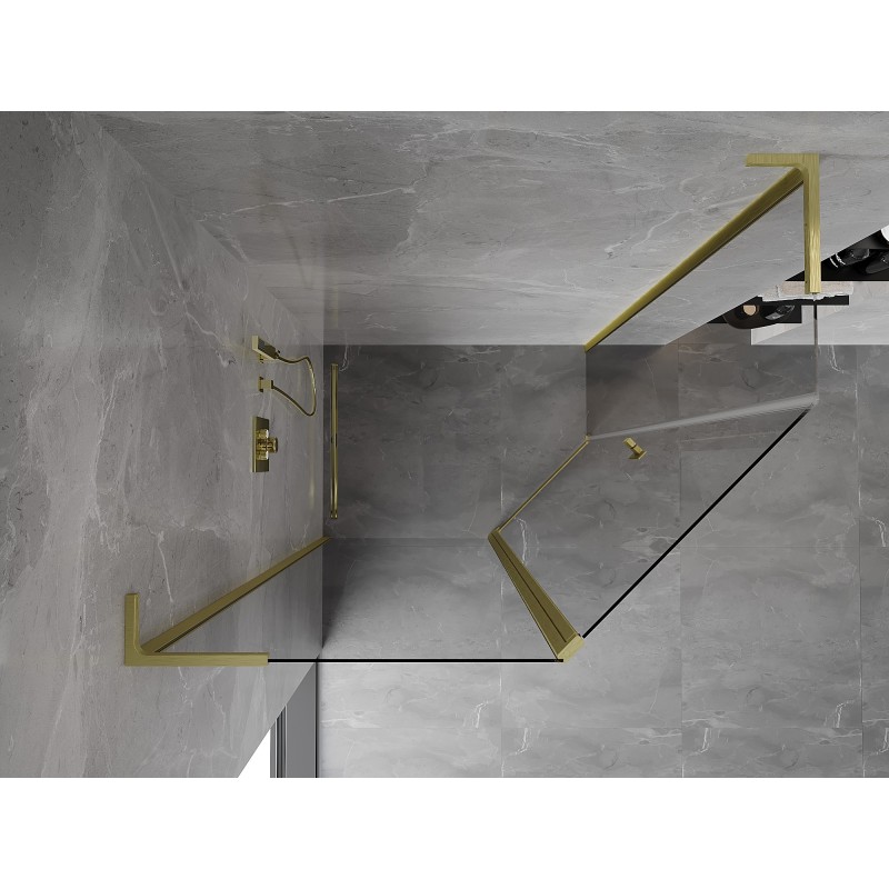 Mexen Mist L asymmetrische fünfeckige Duschkabine 100x80 cm, transparent, gebürstetes Gold - 8A8L-100-080-55-00