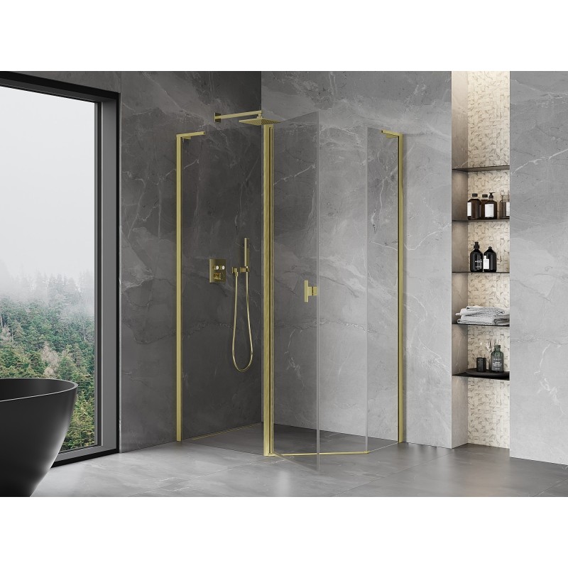 Mexen Mist L asymmetrische fünfeckige Duschkabine 100x80 cm, transparent, gebürstetes Gold - 8A8L-100-080-55-00