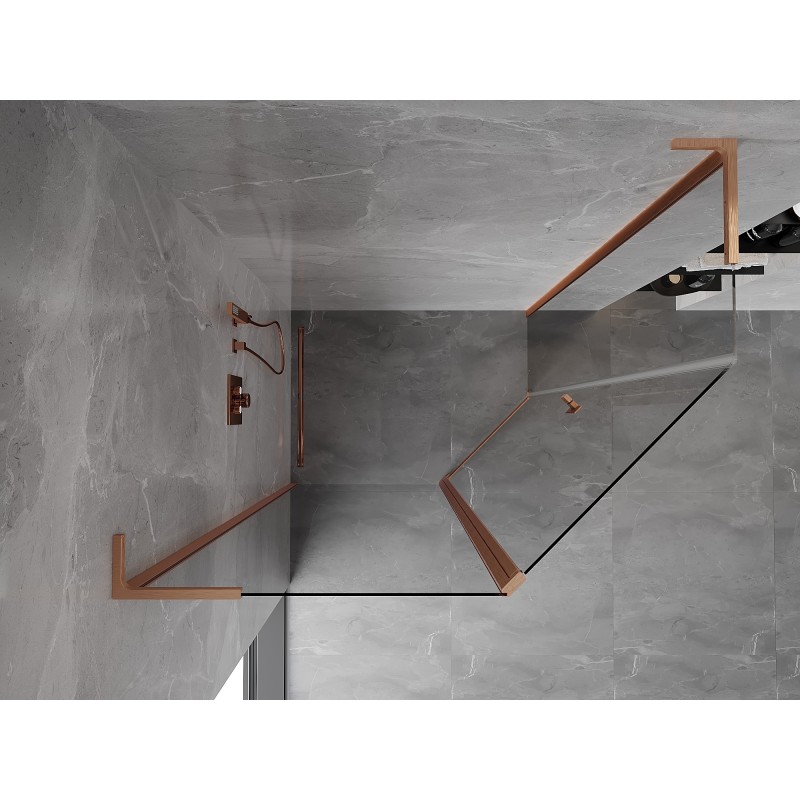 Mexen Mist L fünfeckige asymmetrische Pendelduschkabine 100x80 cm, transparent, gebürstetes Kupfer - 8A8L-100-080-65-00