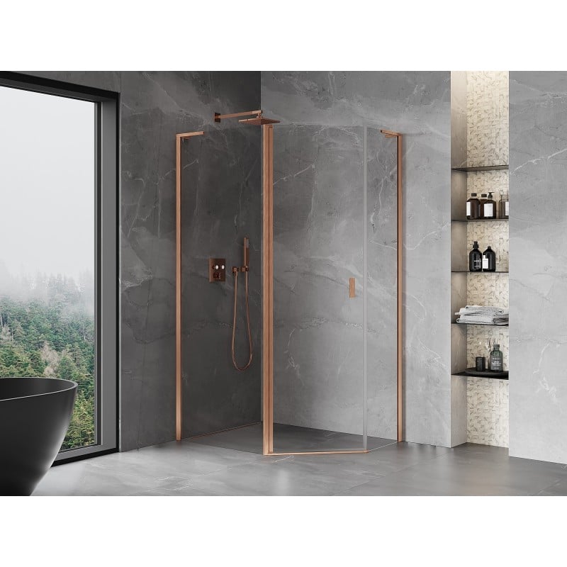 Mexen Mist L fünfeckige asymmetrische Pendelduschkabine 100x80 cm, transparent, gebürstetes Kupfer - 8A8L-100-080-65-00