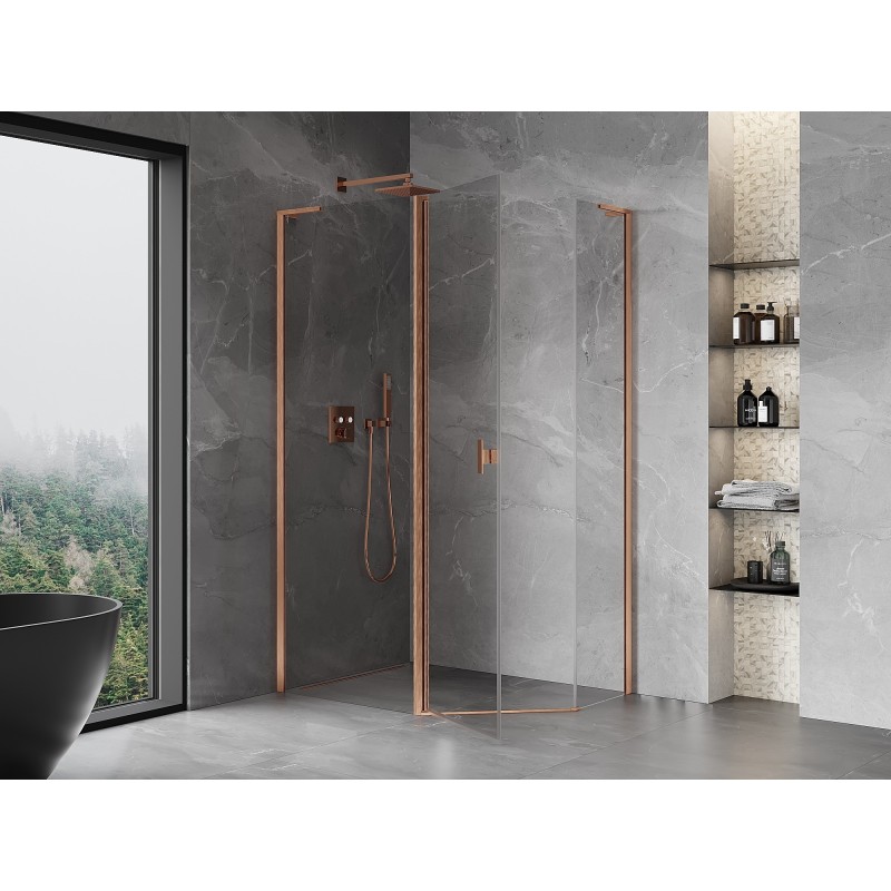 Mexen Mist L asymmetrische fünfeckige Duschkabine schwenkbar 100x90 cm, transparent, gebürstetes Kupfer - 8A8L-100-090-65-00