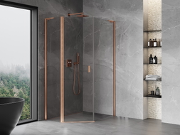 Mexen Mist L Fünfeckige asymmetrische Duschkabine 80x90 cm, transparent, gebürstetes Kupfer - 8A8L-080-090-65-00