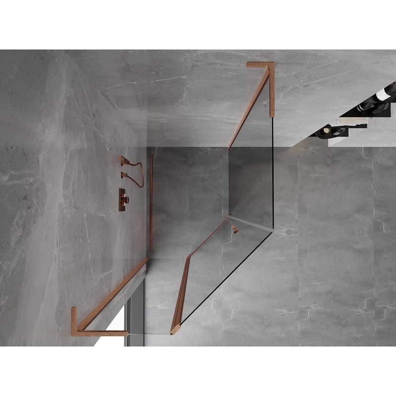 Mexen Mist L asymmetrische Fünfeck-Duschkabine, schwenkbar 90x100 cm, transparent, gebürstetes Kupfer - 8A8L-090-100-65-00