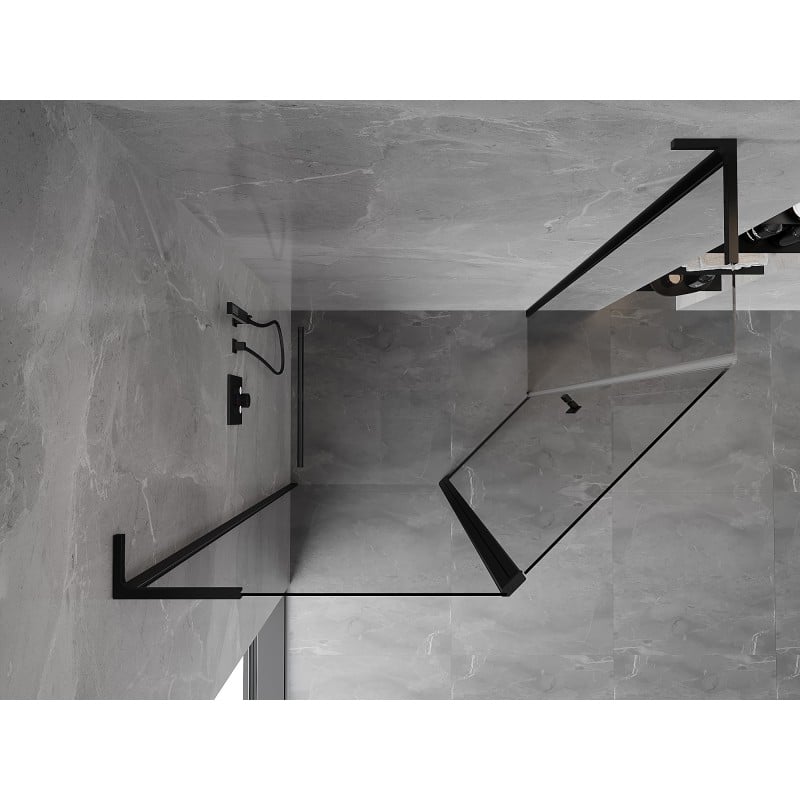 Mexen Mist L Fünfeck-Duschkabine asymmetrisch schwenkbar 90 x 80 cm, transparent, schwarz - 8A8L-090-080-70-00