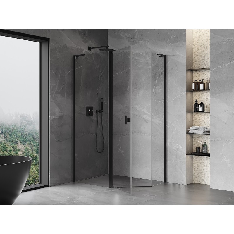 Mexen Mist L Fünfeck-Duschkabine asymmetrisch schwenkbar 90 x 80 cm, transparent, schwarz - 8A8L-090-080-70-00