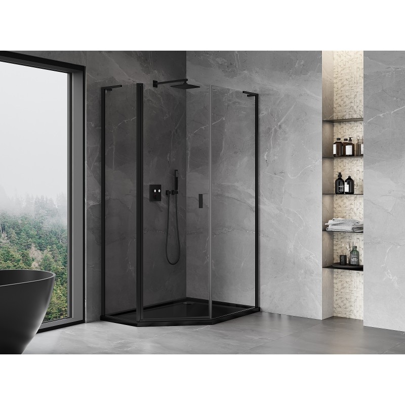 Mexen Mist L asymmetrische Fünfeck-Duschkabine mit Drehfunktion 80 x 90 cm, transparent, schwarz - 8A8L-080-090-70-00