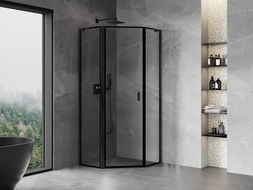 Mexen Mist L Fünfeck-Duschkabine links öffnend 80 x 80 cm, schwarzer Rahmen, schwarz - 8A8L-080-080-70-70-L