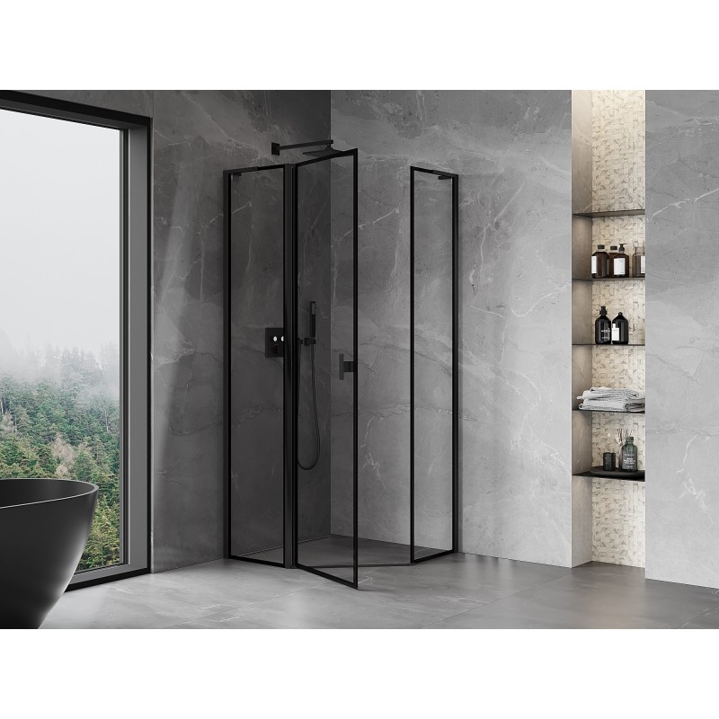 Mexen Mist L Fünfeck-Duschkabine links öffnend 80 x 80 cm, schwarzer Rahmen, schwarz - 8A8L-080-080-70-70-L