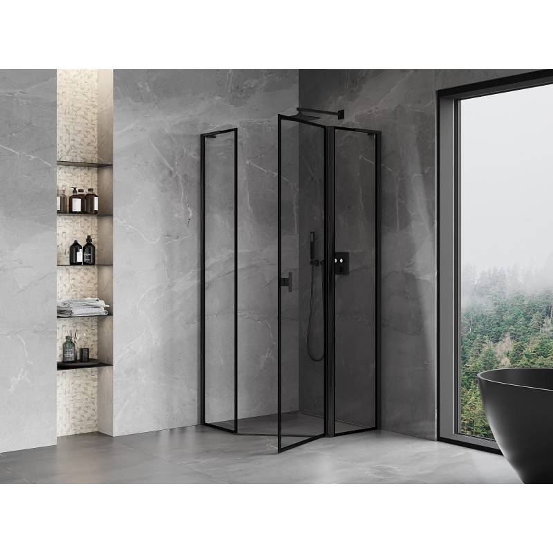Mexen Mist L Fünfeck-Duschkabine, rechts schwenkbar 90 x 90 cm, schwarzer Rahmen, schwarz - 8A8L-090-090-70-70-P