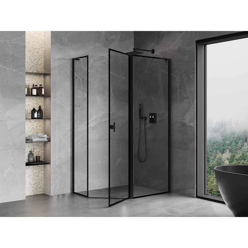 Mexen Mist L Fünfeck-Duschkabine asymmetrisch rechts öffnend 100 x 90 cm, schwarzer Rahmen, Schwarz - 8A8L-100-090-70-70-P